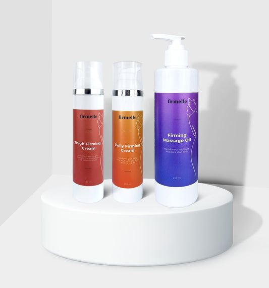 - 1 Crema rassodante per le cosce  - 1 Crema rassodante per la pancia  - 1 Olio per massaggi contro la cellulite