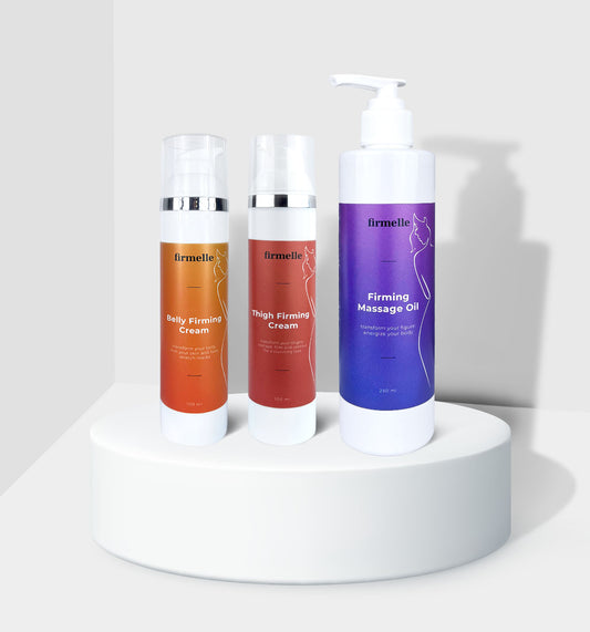 - 1 Crema rassodante per la pancia  - 1 Crema rassodante per le cosce  - 1 Olio per massaggi contro la cellulite